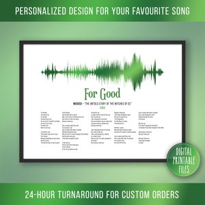 For Good, Broadway Musical Show Soundwave & Lyrics Art, Printable digital download, Personalized gift for friend, Custom song print for her
