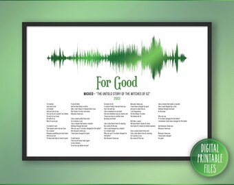 For Good, Broadway Musical Show Soundwave & Lyrics Art, Printable digital download, Personalized gift for friend, Custom song print for her