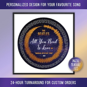 All You Need Is Love, Custom Radial Sound Wave and Lyrics Art, Printable Digital Poster, Favourite Song Print, Personalized Anniversary Gift