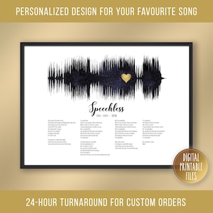 Speechless, Custom Sound Wave & Lyrics art, Printable digital, Instant download, Personalized print, Wedding Anniversary song gift poster