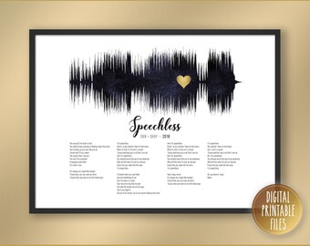 Speechless, Custom Sound Wave & Lyrics art, Printable digital, Instant download, Personalized print, Wedding Anniversary song gift poster