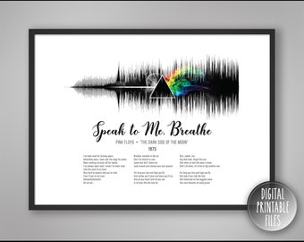 Speak to Me Breathe, Custom Sound Wave & Lyrics Art, Printable