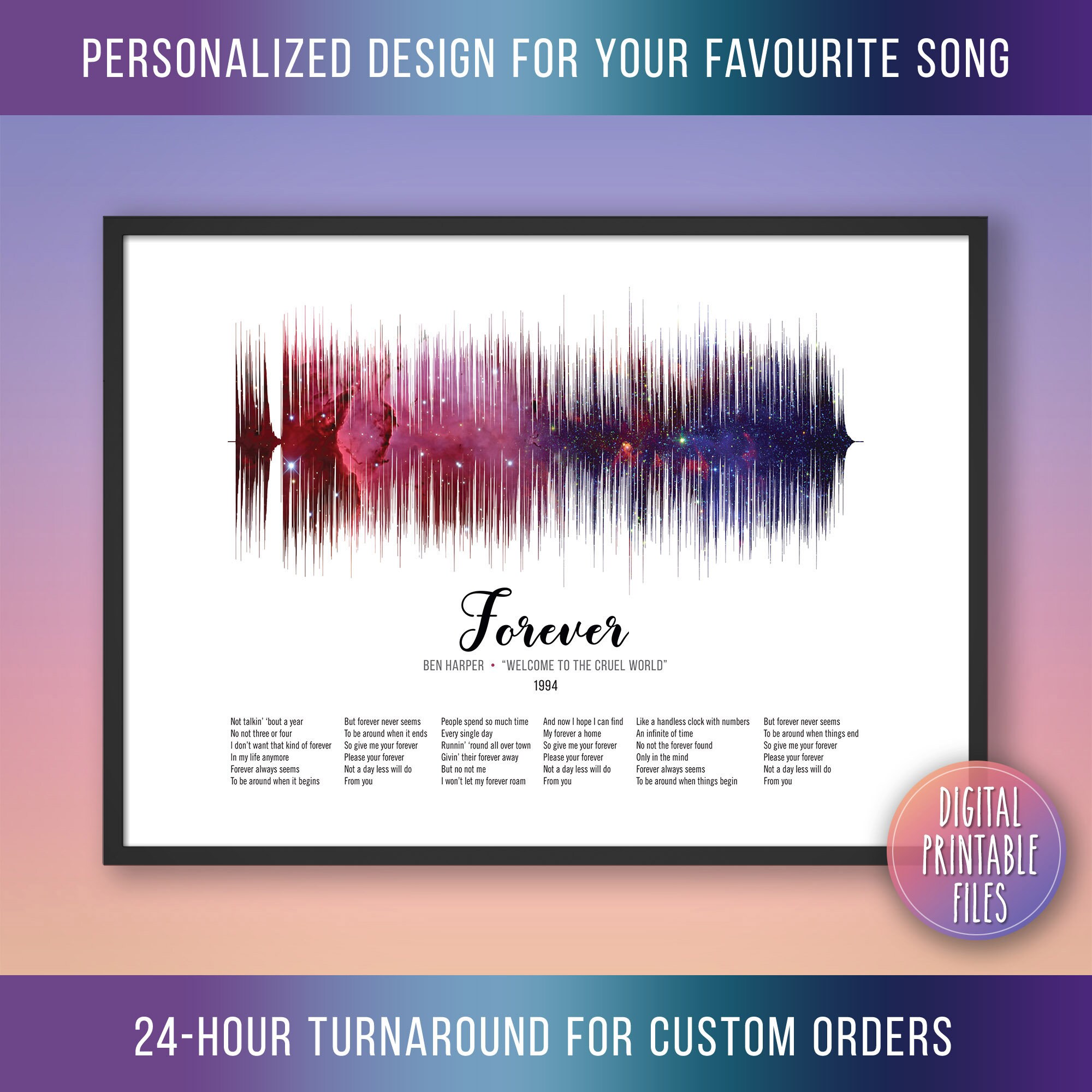 Forever, Custom Sound Wave & Lyrics Art, Printable Digital Files