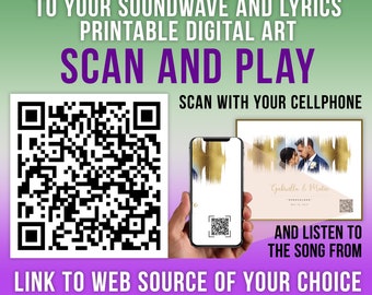 QR Code for Custom Sound Wave Printable Digital Art, Personalized Custom Design Services, Link to web source of your choice, Scan and play