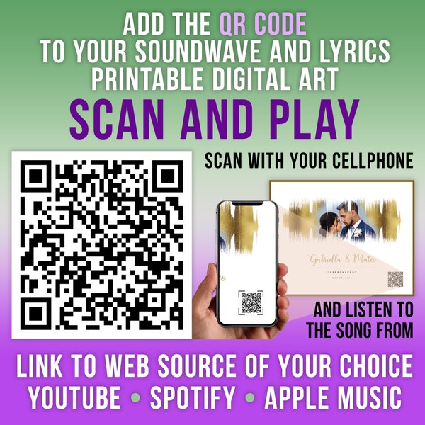 QR Code for Custom Sound Wave Printable Digital Art, Custom Design Services, Link to web source of your choice, Scan and play