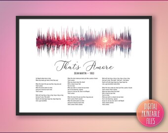 That's Amore, Custom Sound Wave and Lyrics art, Printable digital, Instant download, Personalized Anniversary print, Birthday music gift
