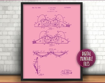 Brassiere Vintage Patent drawing art, Printable poster, Instant download files, Custom wall decor print, Gift for her, Bedroom decor