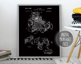 Antique Photo Camera Vintage patent drawing poster, Digital Printable art, Instant download files, Custom photographer print gift