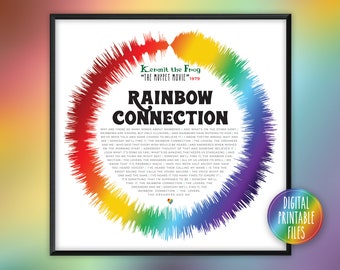 Rainbow Connection, Custom Radial Sound Wave and Lyrics Art, Printable Digital Poster, Personalized Birthday print, Anniversary Gift for her