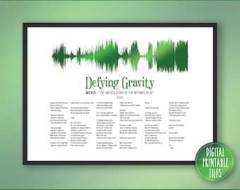 Defying Gravity, Broadway Musical Show Soundwave and Lyrics Art, Printable digital download, Personalized gift for friend, Custom song print