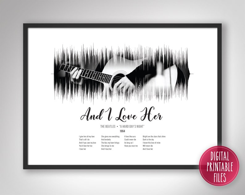 And I Love Her, Custom Sound Wave & Lyrics art, Printable digital, Instant download, Personalized music print, Favourite song wall poster image 10