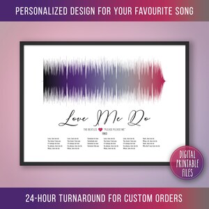 Love Me Do, Custom Sound Wave & Lyrics art, Printable digital, Instant download, Personalized music print, Birthday Gift for son, boyfriend