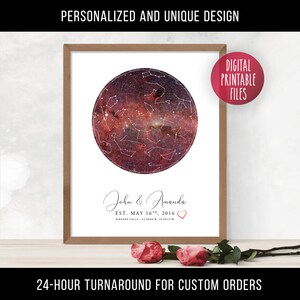 Mapa artístico de constelaciones estelares, póster digital imprimible personalizado, galaxia celestial personalizada, gráfico de estrellas, regalo de aniversario de bodas