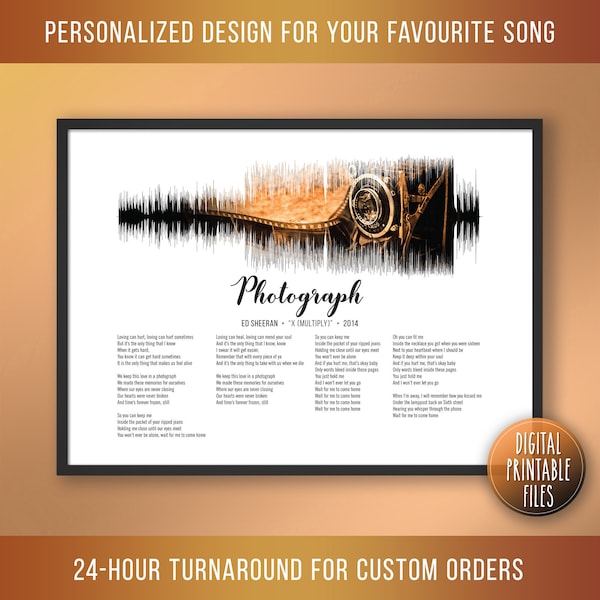 Photograph, Custom Sound Wave & Lyrics art, Printable digital files, Personalized Music print, Wedding Anniversary song, Birthday gift