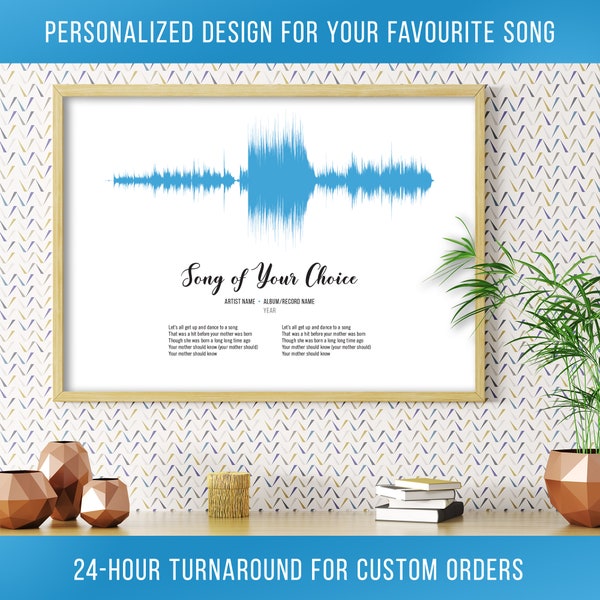 Custom Sound Wave with Lyrics, Printable digital file, Soundwave art, Personalized print gift for him her, Digital download files, 24-hours