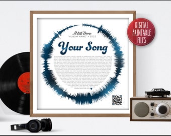 Any Song, Any Artist, Custom Sound Wave with Lyrics, Printable digital file, Choose your favourite song, colours, fonts, layout and size