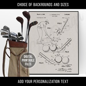 Póster con dibujo de patente de palo de golf vintage / Impresión digital imprimible / Archivos de descarga instantánea / Regalo para golfista / Regalo para padre / Regalo para esposo