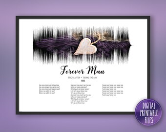 Forever Man, Custom Sound Wave & Lyrics art, Printable digital, Instant download, Personalized Birthday print, Favourite song gift for him