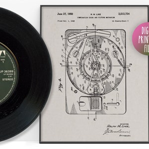 May include: A black and white vintage patent drawing for a combination sound and picture mechanism. The drawing shows a detailed illustration of the mechanism, including gears, levers, and other components. The patent number is 2,512,724 and the inventor is Ralph M. Like.