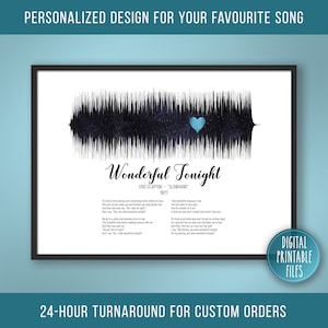 Wonderful Tonight, Custom Sound Wave Lyrics art, Printable digital, Instant download, Personalized Birthday print, Wedding Anniversary gift