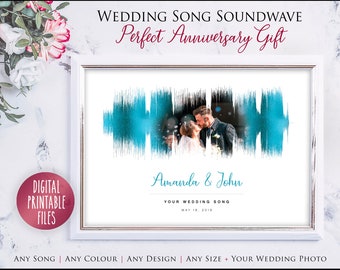 Personalized Wedding Song Soundwave art, First Dance, Paper Anniversary gift, Printable digital poster, Instant download, Home decor print