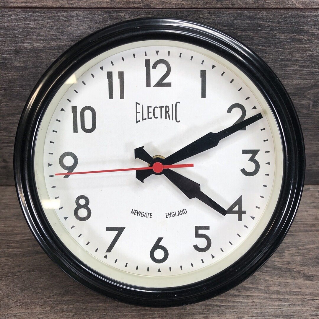 Newgate England Electric Battery Round Black Wall Clock Retro Etsy