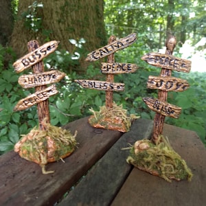 Miniature Sign Post - Emotions (various emotional directions like "happy" "peace" "bliss") 5.5" tall Handmade -Personalization available