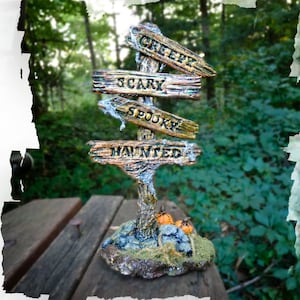 Miniature Sign Post - HALLOWEEN (various directions like &quot;spooky&quot;  &quot;haunted hill&quot;) Handmade - Multiple Sizes & Personalization available