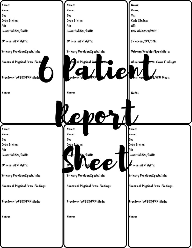 6 patient report sheet PCA PCT CNA Med Tech lpn nursing | Etsy