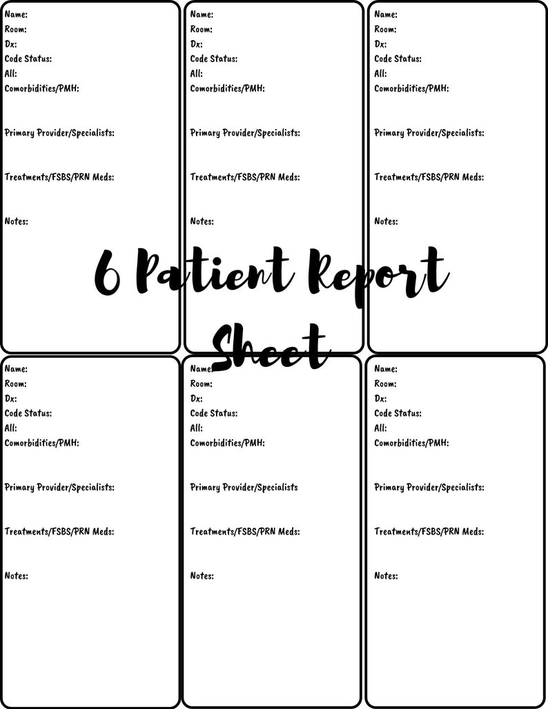 6 patient report sheet PCA PCT CNA Med Tech lpn nursing | Etsy