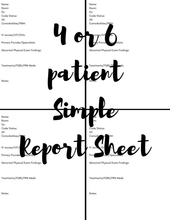 4 or 6 patient report sheet PCA PCT CNA Med Tech lpn Etsy