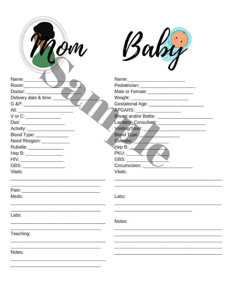 Mother Baby Report Postpartum Report Nurse Report Etsy