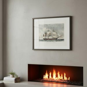 Engraving boat ship Sloop of War brig English coast Knell Fielding 1840 .