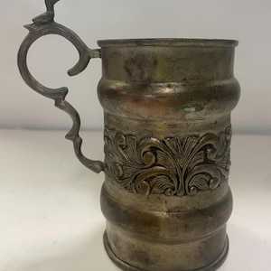 Victorian Era Ornate Silverplate Tankard Baby Baptism Cup with Bird Handle / Silverplate Fleur de Lis Mini
