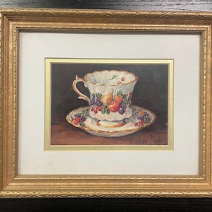 Barbara Mock teacup and saucer matted and framed print.