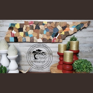 Reclaimed mosaic county map of Tennessee
