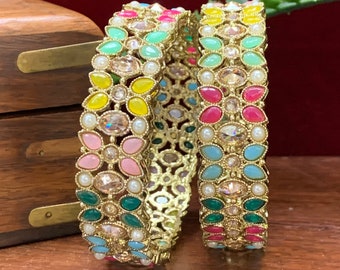 Kalinda reverse polki bangle with pearl multi color