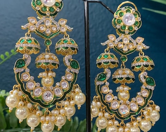 Liyana Mossanite kundan statement  jhumki with pota stone work