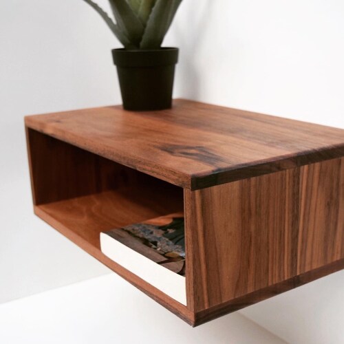 Floating Nightstand Bedside Table Walnut Wood Veneer Oil Etsy