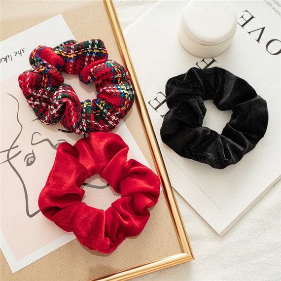 Velvet Hair Scrunchies Multicolor Set of 3 Elastic Hair Ties | Etsy