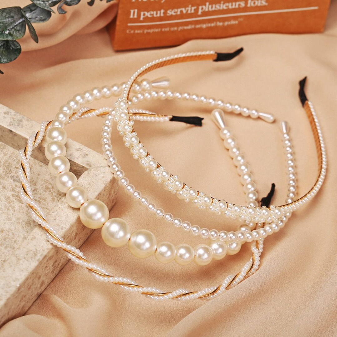 Women's Pearls Headbands White Faux Pearl Rhinestones Etsy