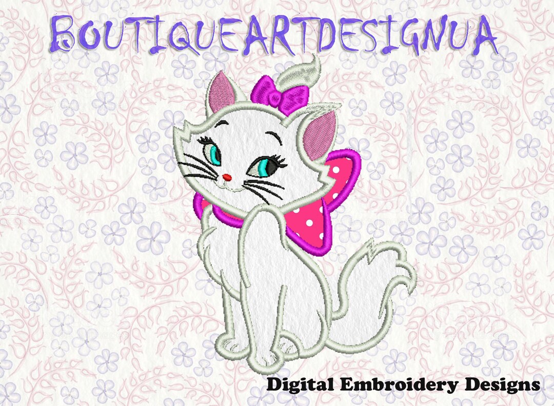 White Cat Applique Machine Embroidery Design Cat Applique Embroidery ...