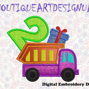 Birthday dump truck Applique Embroidery Designs, Second birthday baby Embroidery Designs, Dump truck Applique Embroidery Designs