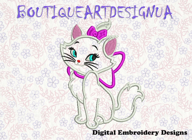 White Cat Applique Machine Embroidery Design Cat Applique | Etsy