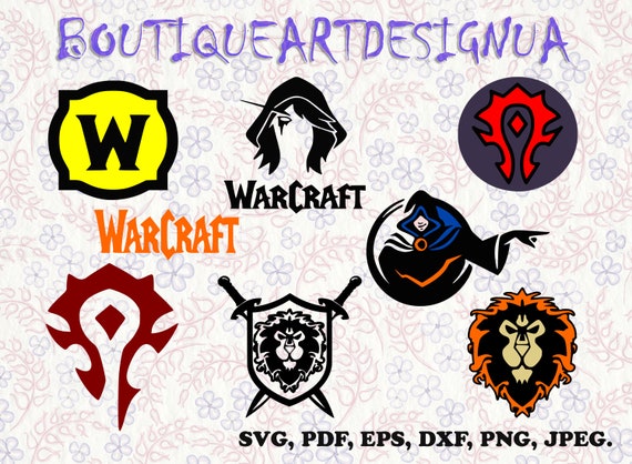 warcraft world of warcraft logo and silhouette black and etsy etsy