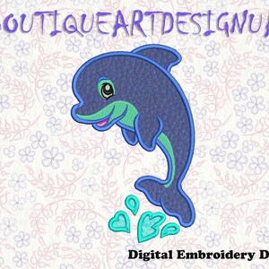 Diseños de bordado de máquinas aplicacuas de Dolphin Design, diseños de bordado de delfines, descarga digital, diseño de apliques fresco y creativo