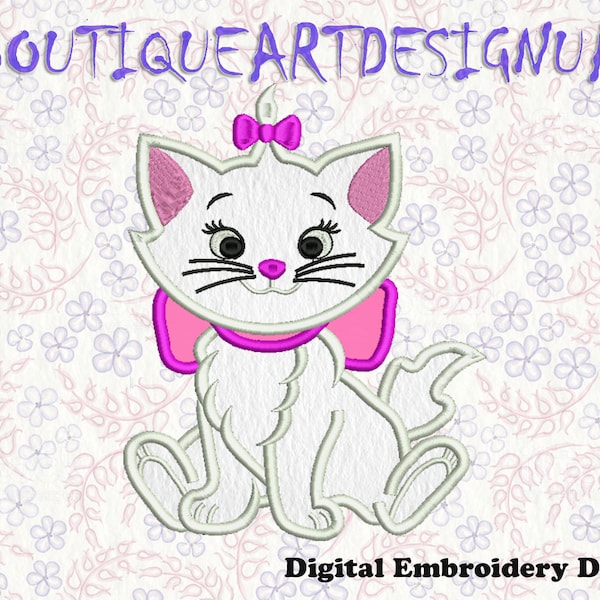 Cute Kitty Applique Machine Embroidery Designs, Applique chat blanc, Cat Embroidery Designs, Birthday Applique Embroidery Design