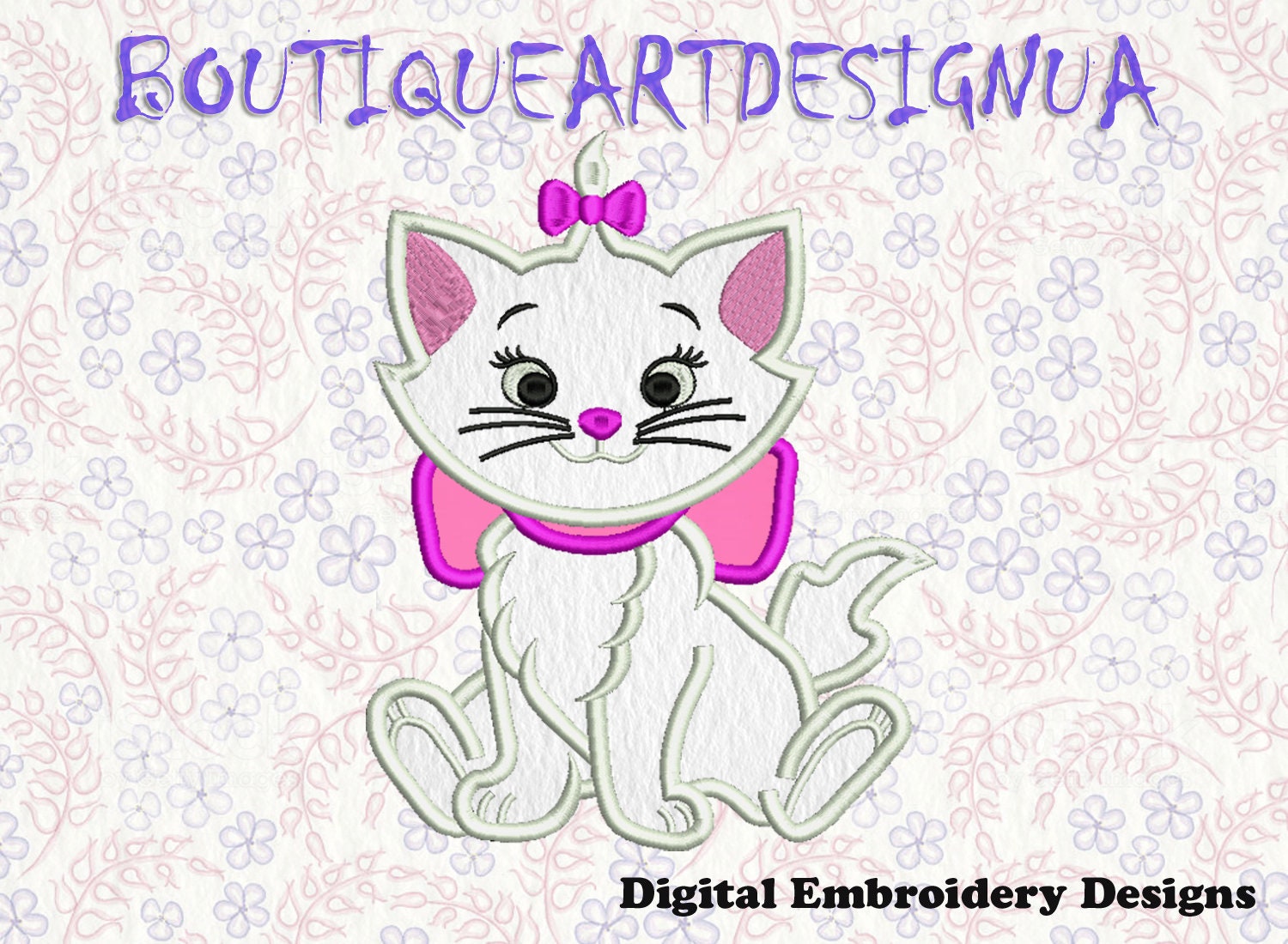 Cute Kitty Applique Machine Embroidery Designs, White Cat Applique, Cat ...