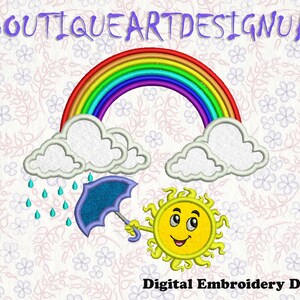 Rainbow, Sun and clouds Applique Machine Embroidery Designs, Rainbow Applique, Sun shine Embroidery Designs