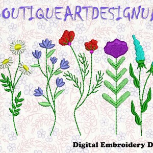 Wildflowers Fill Embroidery Designs, herb, plant, flower Embroidery Designs, Digital download file, Set of 8 formats in 4 sizes